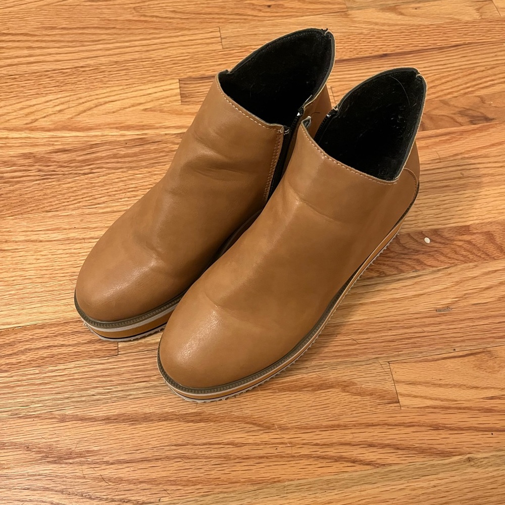 Brown Fake Leather Ankle Zip-Up Boots Women’s (9)